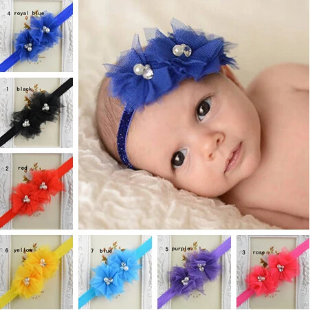 

10pcs/lot Tulle Mesh Flowers on elastic Headbands- Lots of Colors