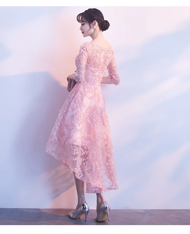 Pink Lace Satin Oriental Style Banquet Dresses Chinese Vintage Wedding Cheongsam Elegant Short Evening Party GownsSize XS - XXXL |