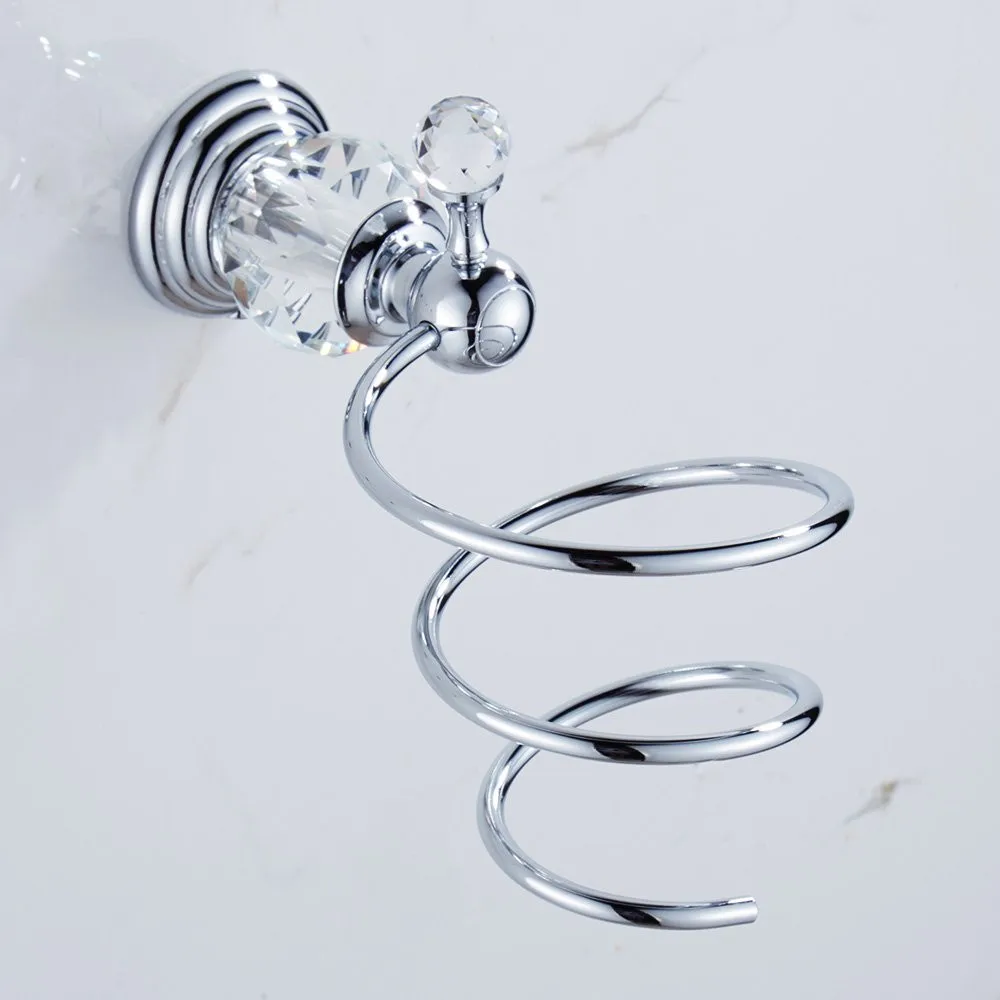 

Leyden Polished Chrome Alloy Hair Dryer Holder,Modern Silver Crystal Hair Dryer Hanger Wall Mounted