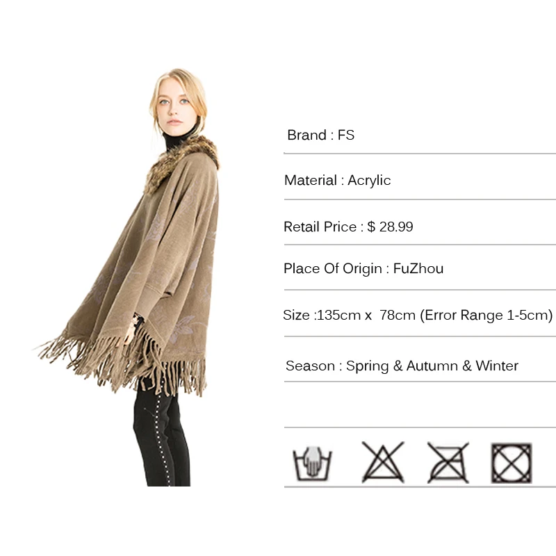 Женские шарфы и накидки FS Ponchos зимние теплые с меховым воротником шаль из эшарпа |