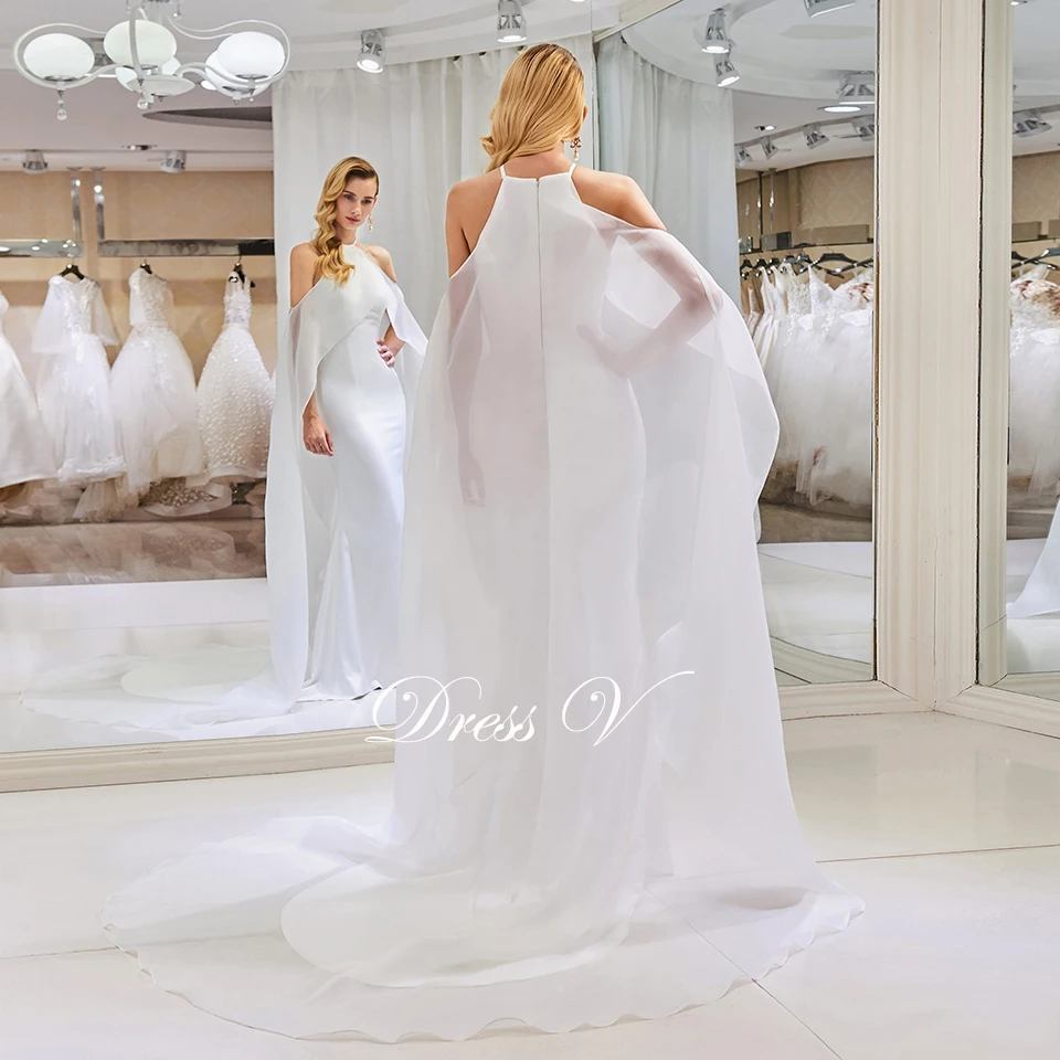 Dressv Элегантное свадебное платье с лямкой на шее, без рукавов, Русалка, на молнии, длина до пола, свадебные платья для улицы и церкви