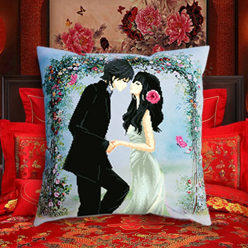 

Diy printed 5D cross-stitch pillow kits embroidery needlework sets counted patterns paintings accessories fabric