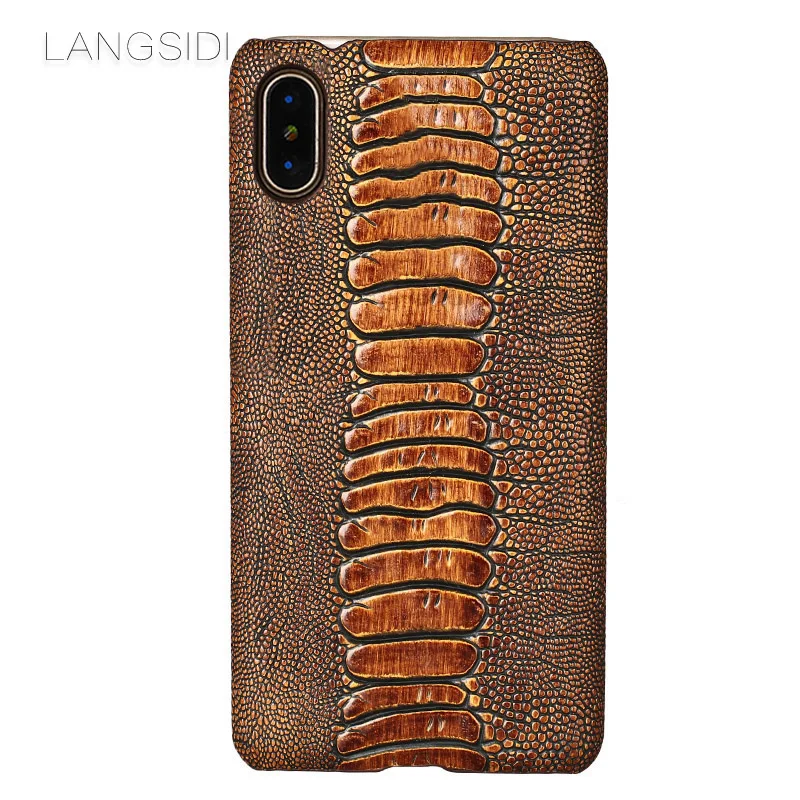 LANGSIDI чехлы из натуральной кожи страуса для Galaxy S10 S10E S9 Plus S6 S7 Edge S8 Чехол мобильного