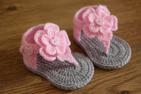 Вязаные крючком детские сандалии гладиаторские ботинки обувь серый розовый фото