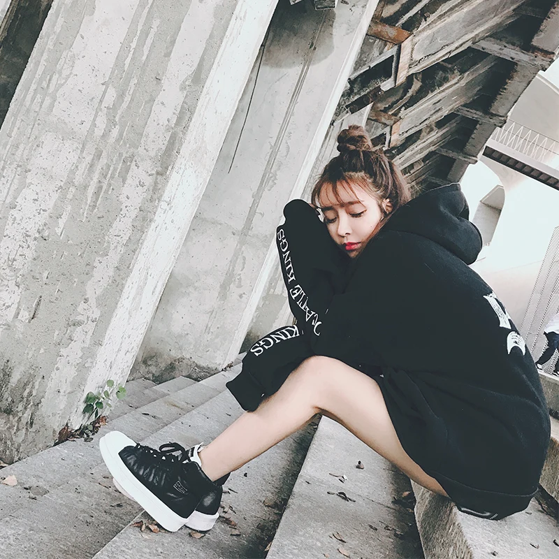 Женские модные толстовки с капюшоном Кофты корейский стиль Ulzzang Harajuku Толстовка Для женщин Повседневное с принтом букв флисовая толстовка с капюшоном