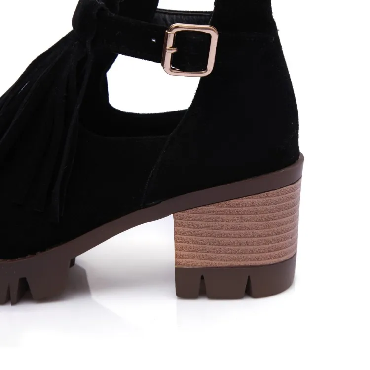 ENMAYLA Fashion Autumn Cut Out Shoes Woman Tassel Close Toe Buckle Ankle Boots for Women Faux Suede Round Black | Обувь