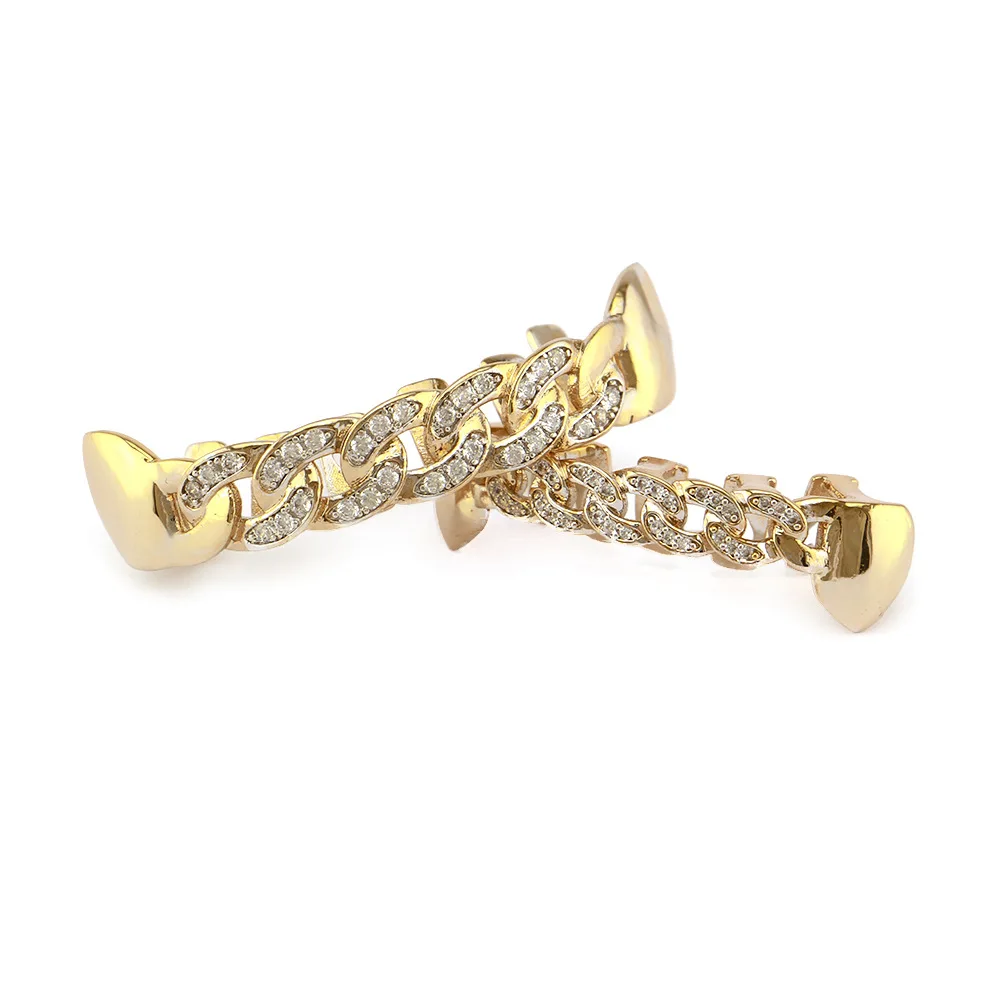 Iftec Pure Gold Color Plated Fang Teeth Grillz Micro Pave Cz Stones Exclusive Luxury Top &amp Bottom Hip Hop Chain Grills | Украшения и
