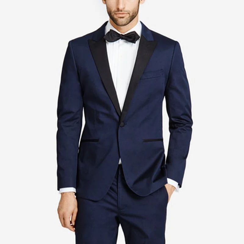 

2018 latest coat pant designs navy blue men suits for wedding prom peaked lapel slim fit male tuxedos homecoming costume 2 piece