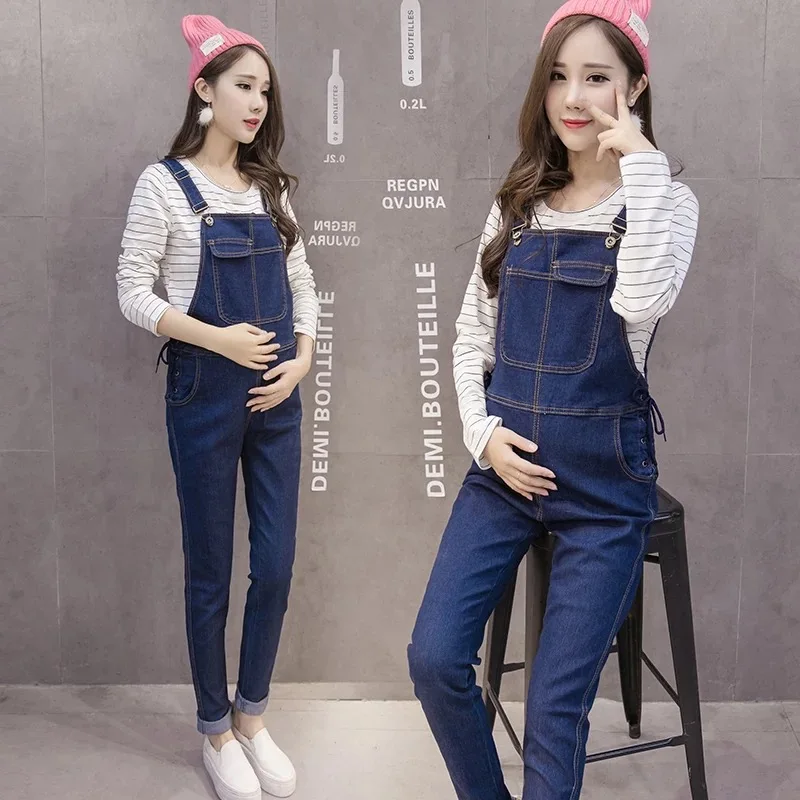 2020 New Fashion Dark Blue Pockets Maternity Overalls Loose Adjustable Bib Pants Clothes for Pregnant Women Pregnancy Clothing | Мать и