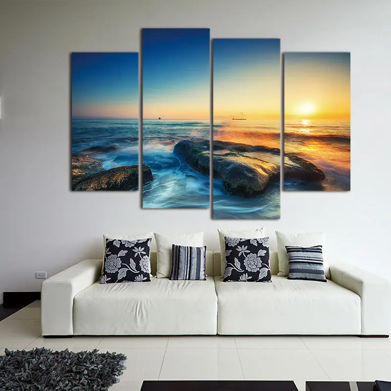 

Wall Picture 4 pcs Modern Seascape Painting Canvas Art Sea wave Landscape Wall Picture For Decoration Modular Pictures no frame