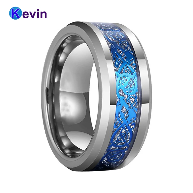 Женские обручальные кольца Engagemnet, вольфрамовые мужские кольца с ярким метеоритом и инкрустацией голубого дракона