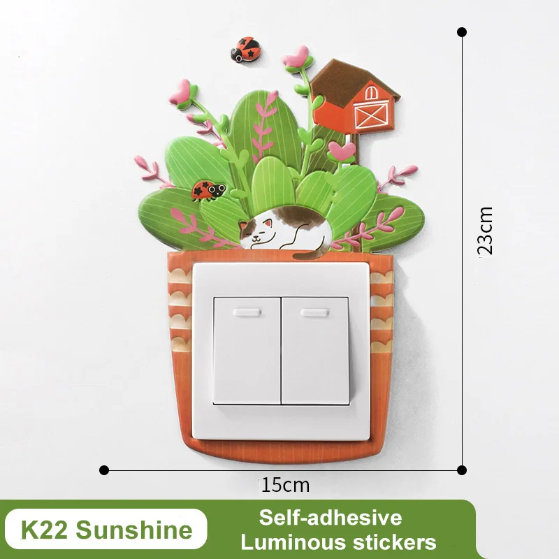 K22 sunshine Водонепроницаемый Флуоресцентный светящийся кактус настенный стикер для украшения дома светящийся полиуретановый переключатель защитный чехол для детской комнаты декор для спальни - Цвет: K22 sunshine