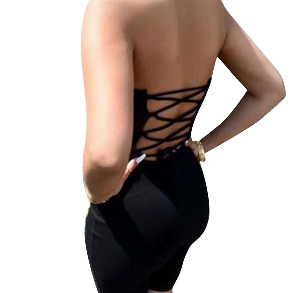 Новый женский летний черный комбинезон с буквенным принтом на шнуровке без