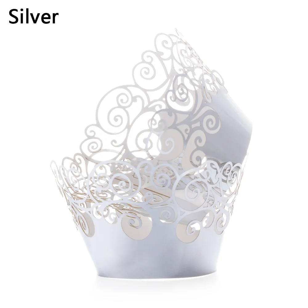 12pcs silver 50 шт. кекс Бумага чашек торта формы форма для порционного кекса выпечки кексов коробка чашки чехол вечерние лотка торта вечерние украшения инструменты - Цвет: 12pcs silver