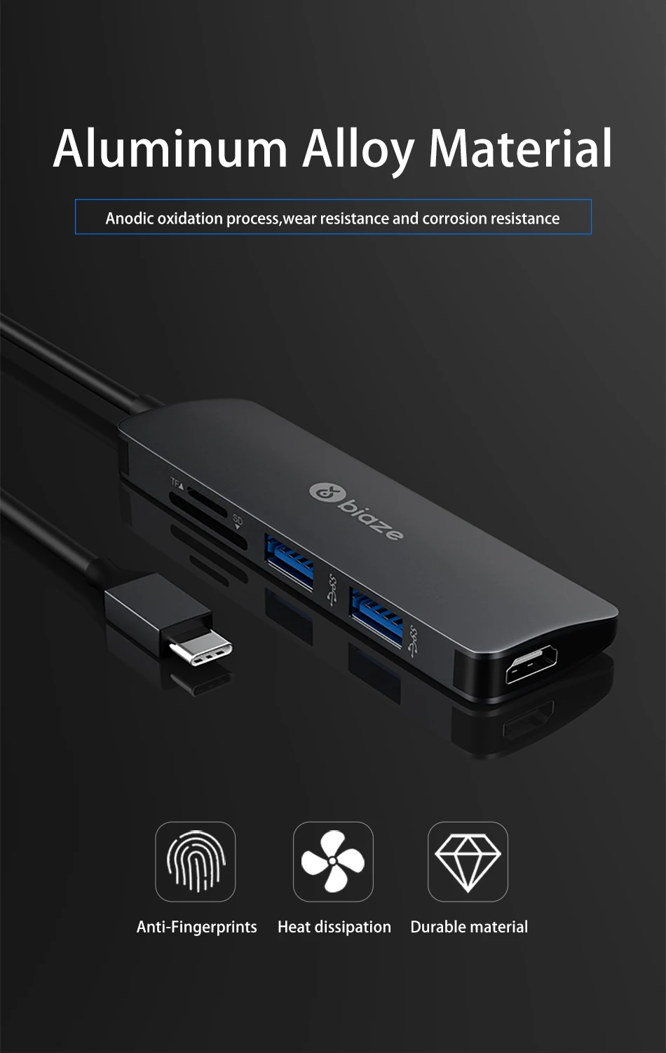 Biaze USB C концентратор type C к Мульти USB 3,0 концентратор HDMI адаптер с SD/TF кард-ридер для MacBook Pro huawei P30/P20 разветвитель usb-хаб