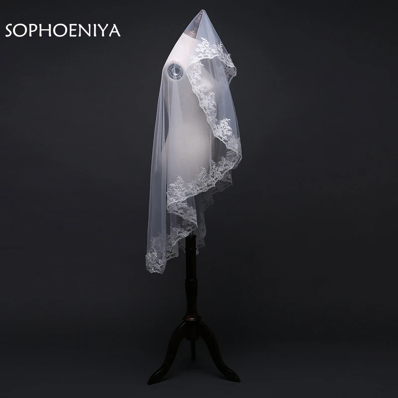 Модная короткая свадебная фата цвета слоновой кости с кружевными краями 1 метр 2021