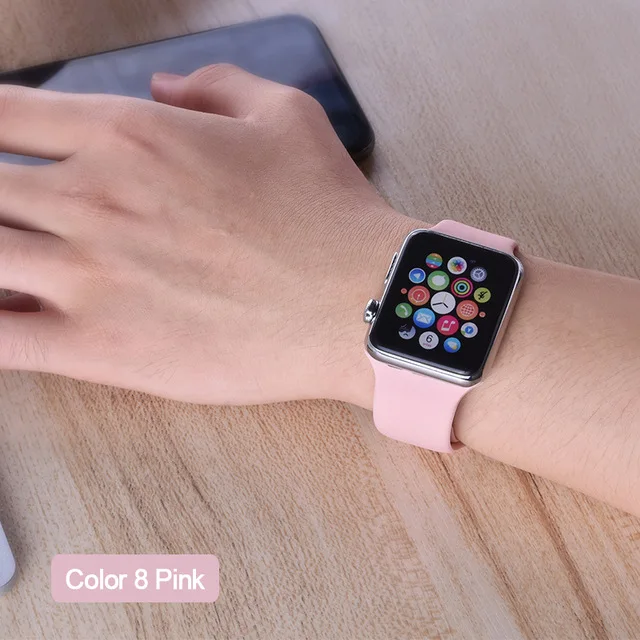 Apple Watch Красочный мягкий силиконовый спортивный пояс серии 4 3 2 1 38 мм 42 мм iWatch 40 мм резиновый ремень браслет с 44 мм серии 4 - Цвет ремешка: 8 pink