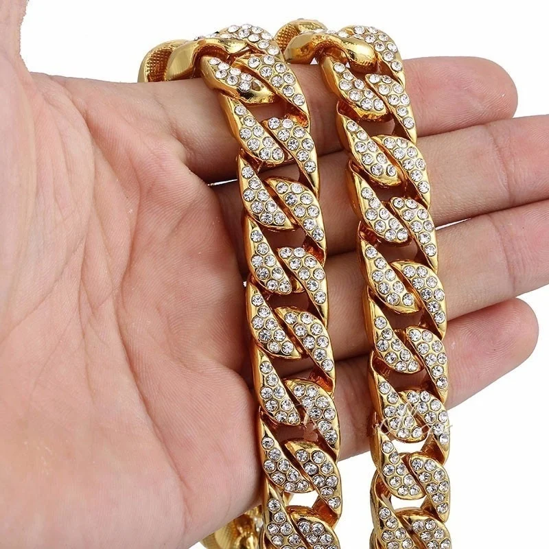 Кубинская цепочка на шею для мужчин, золото, серебро, хип-хоп, Iced Out, проложенные стразы, CZ ожерелье рэпера, ювелирные изделия
