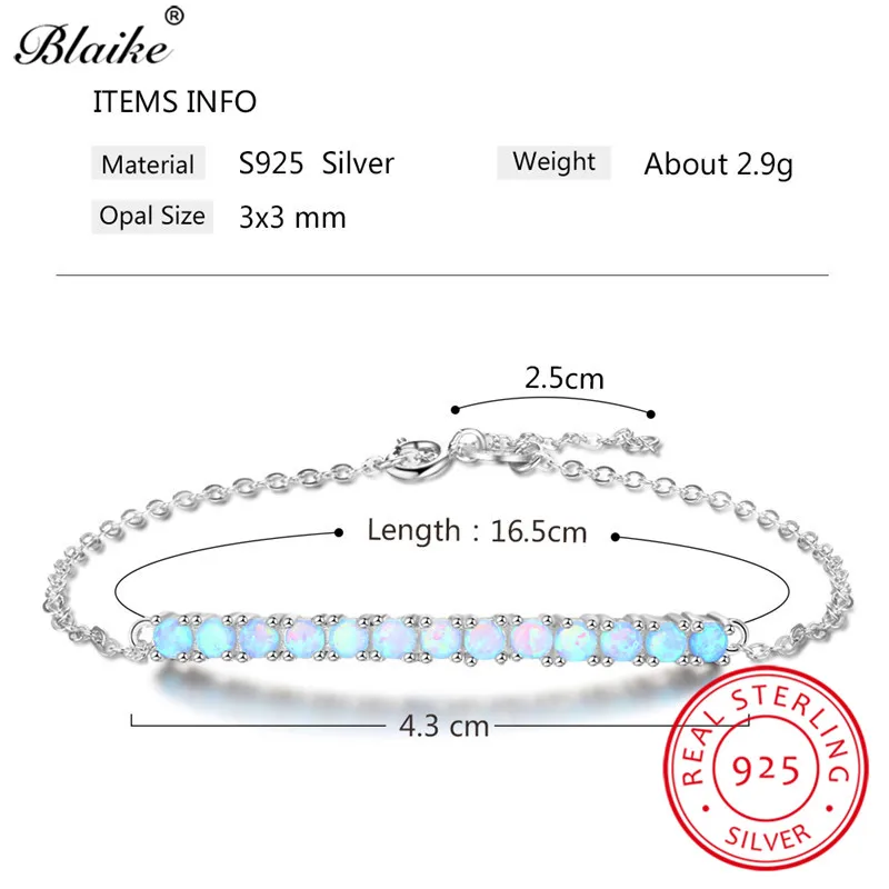 Браслеты Blaike из 100% серебра 925 пробы с голубым огненным опалом для женщин