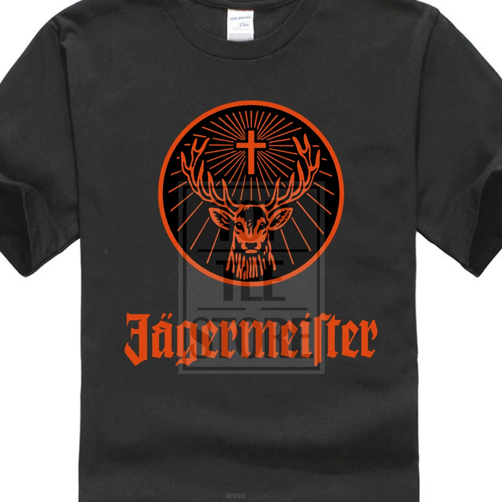 Jagermeister футболка алкоголь напиток логотип оранжевый печатных Мужская Размеры S 2Xl - Цвет: Черный