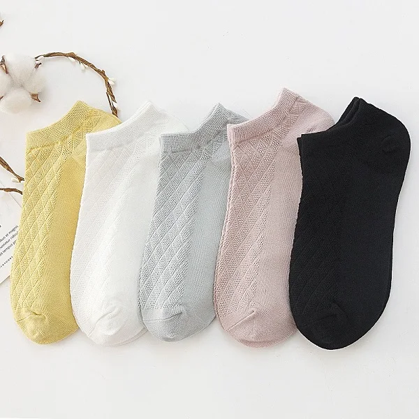 5 Colors Socks 10 шт. = 5 пар, Женские Дышащие Короткие носки, Летние Новые однотонные женские хлопковые невидимые мягкие Компрессионные носки для девочек, Meias - Цвет: 5 Colors Socks