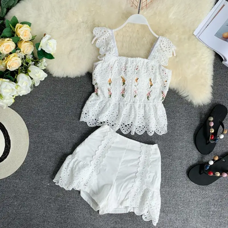 2019 Новый Модный женский комплект из двух предметов водорастворимый кружевной