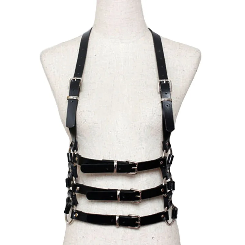 Fashion punk cool men women leather belt Harajuku artificial leather body harness adjustable three lines waist belt straps belts