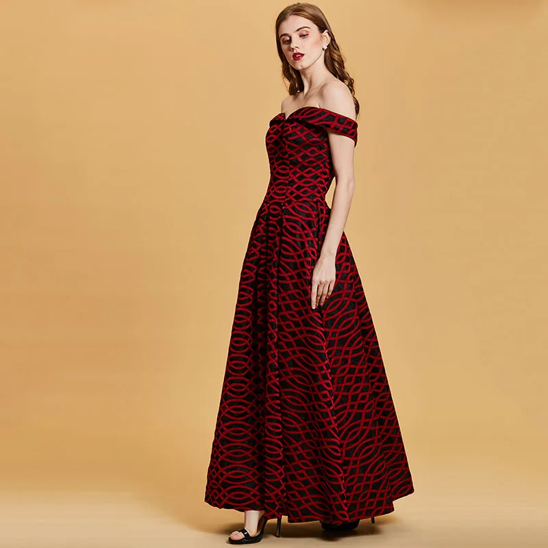 Dressv Красное длинное вечернее платье Дешевое с открытыми плечами на молнии для