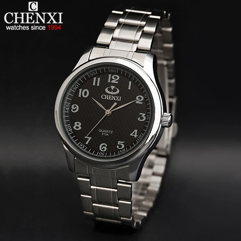 Распродажа Relojes для мужчин черный и белый циферблат серебряный браслет классические часы для мужчин CHENXI CX-010A