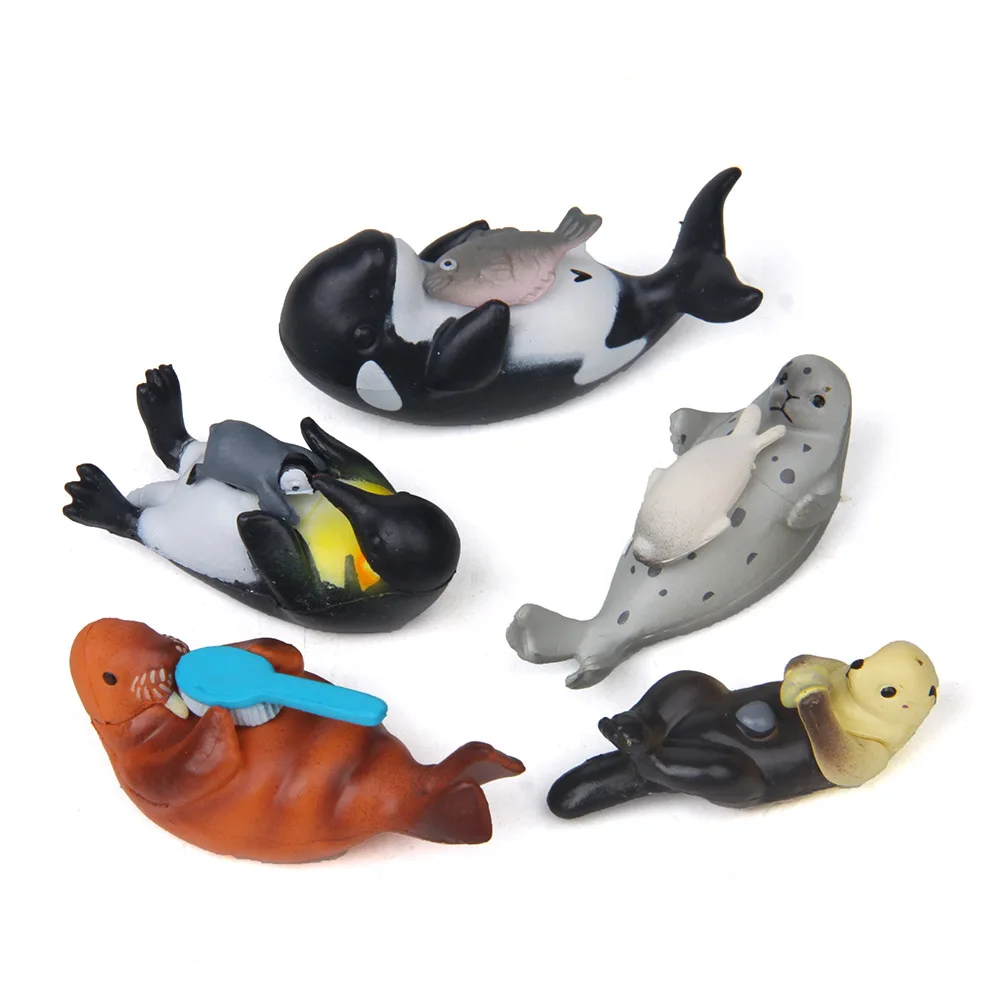 

(5 Pieces of Set) Sea Lion Models Children Action Figure Toys PVC Solid Simulation Marine Life Animal Creative Landscaping Doll