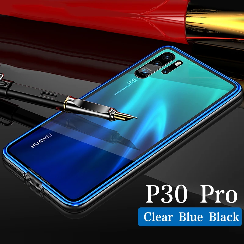 Металлический бампер+ закаленное Стекло задний чехол КРЫШКА ДЛЯ huawei P30 P30 Pro Роскошная плакированная сплав Frame твёрдый Гладкий Стекло P30pro