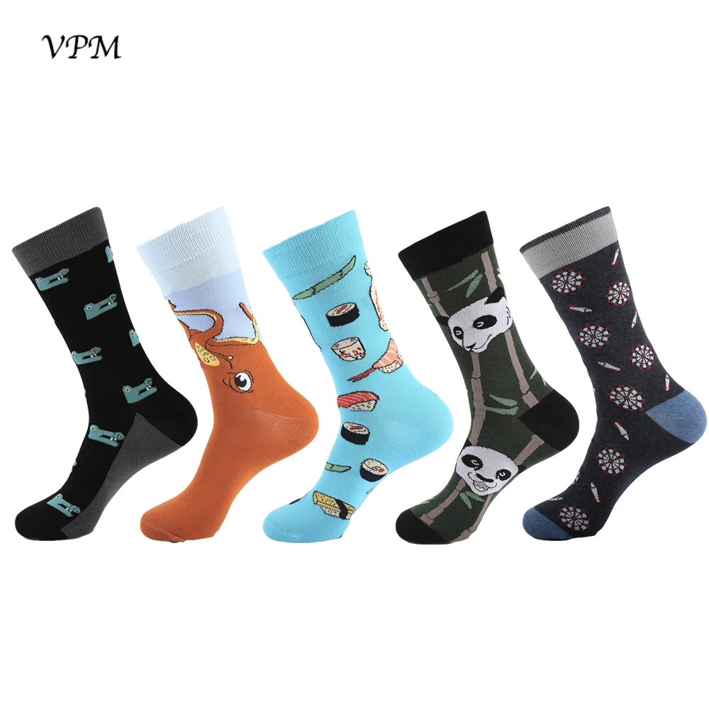 VPM 5 пар/партия большой Размеры хлопок Для мужчин носки забавный Harajuku Осьминог