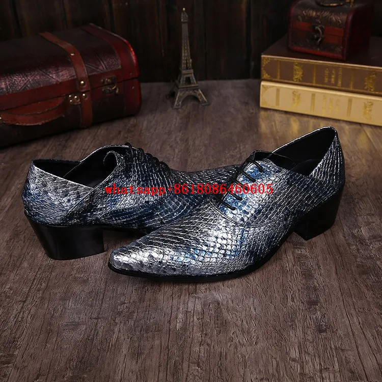 2017 Роскошные Брендовые мужские туфли из змеиной кожи Туфли-оксфорды на высоком