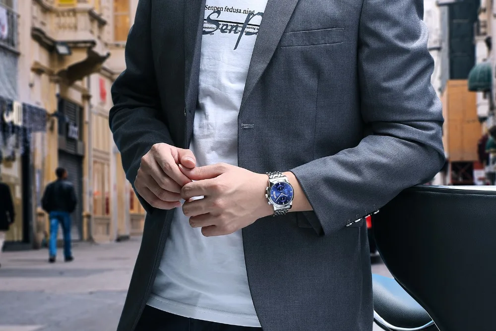 OLMECA часы военные Relogio Masculino водонепроницаемые часы из нержавеющей стали модные наручные часы с хронографом часы для мужчин синий