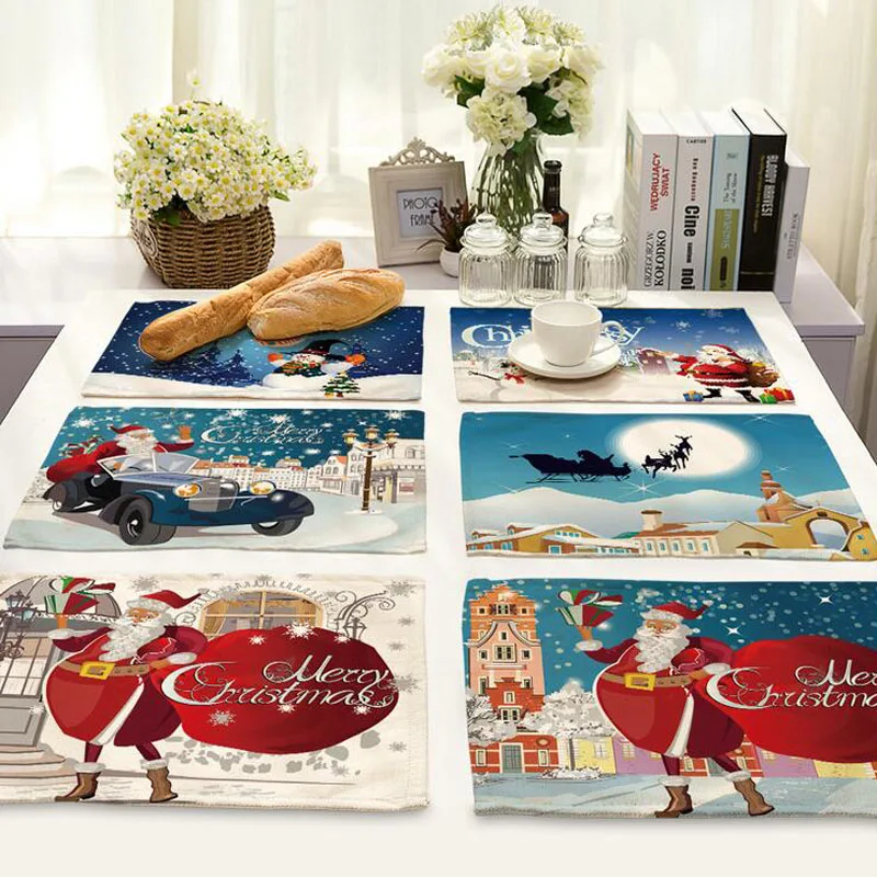 Christmas Santa Claus placemat Fabric coaster Table decoration mat Kitchen Posavasos Manteles individuales Onderzetters H315 | Дом и сад