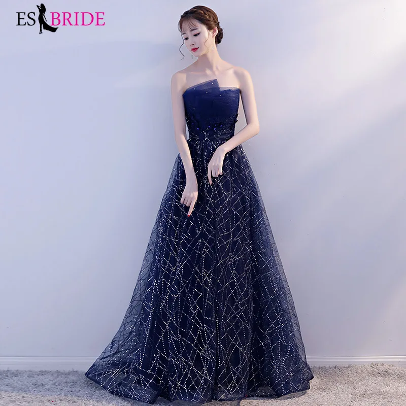Королевский синий звездное небо Сексуальное Платье Vestidos de fiesta de noche с открытой спиной кружевное свадебное вечернее платье ES1617