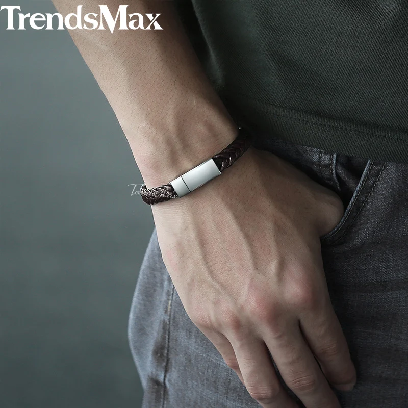9mm Microfiber Braided Leather Bracelets For Men Black Brown Wristband Bracelet Stainless Steel Square Magnetic Clasp DLBM17 | Украшения и