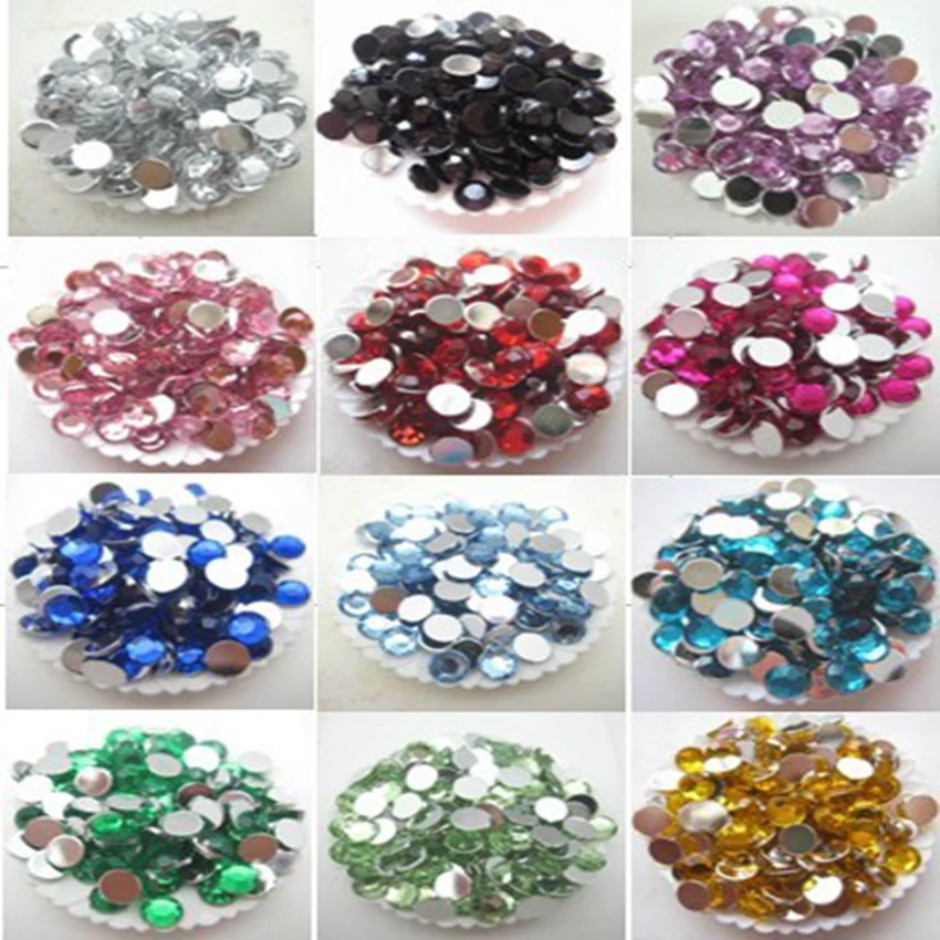 For DIY Decoration 1200pcs Mixed,5mm,12colors(Each Color 100pcs)Acrylic Flat Back Colorful Rhinestone Gems