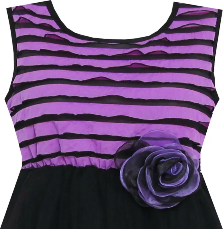 Girls Dress Hi-Lo Maxi Sleeveless Striped Lace Purple Black 2020 Summer Princess Wedding Party Dresses Size 7-14 Carnival | Детская