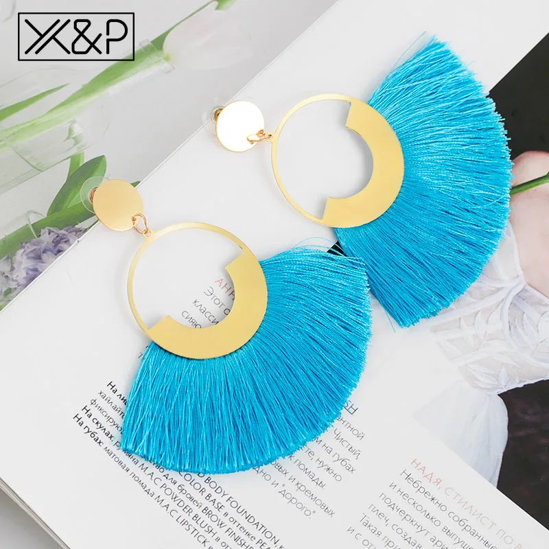 Sky Blue 2 X& P модные богемные серьги с большими кисточками для женщин трендовые массивные крупные висячие серьги с бахромой Za Pendientes ювелирные изделия - Окраска металла: Sky Blue 2