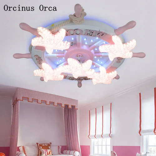 

Cartoon creative pink rudder ceiling lamp Girl Bedroom children's room lamp Mediterranean LED starfish ceiling lamp