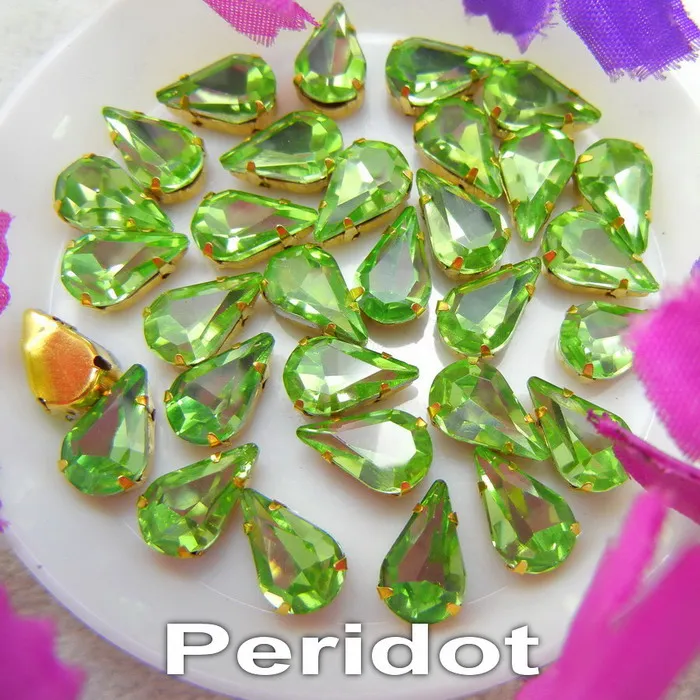 A9 Peridot Стеклянный кристалл золотой коготь 3*6 мм 6*10 мм 8*13 мм Необычные цвета тонкий капли воды Груша Форма пришить стразы бусины ручной работы diy - Цвет: A9 Peridot