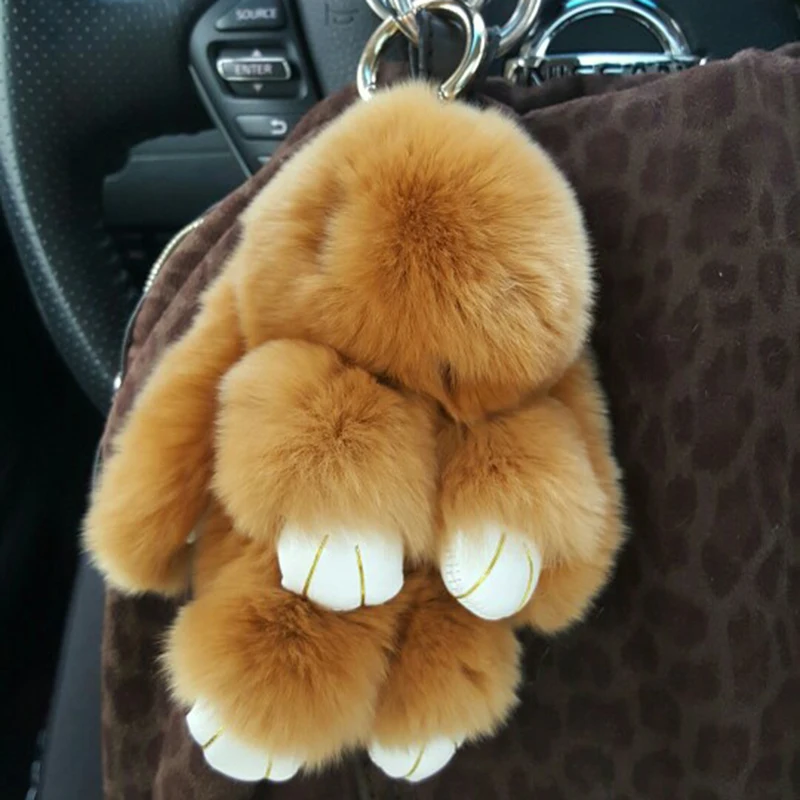 XIAOJINGLING New Rabbit Furs Keychain Brown Pendant Fashion Women Car Handbag Accessories Key Ring Birthday Party Gifts | Украшения и