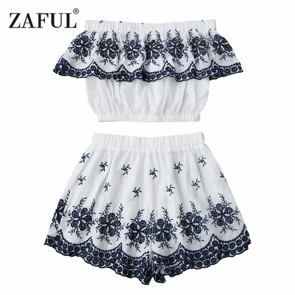 ZAFUL Новый вышитый укороченный топ с шортами купальный костюм комбинезон для