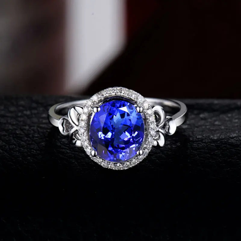LOVERJEWELRY обручение Овальный 7x8 мм натуральный алмаз танзанит кольцо 18kt Белое золото подлинный драгоценный камень ювелирные изделия для любимой жены подарок