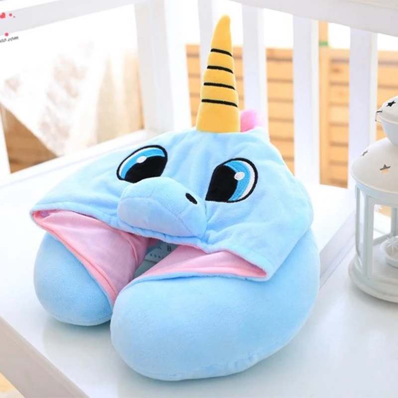 Lovely Unicorn Hood Neck U Pillow Decorative Blue Pink Soft Office Nap Cushion Cute Cartoon Doll Plush Toy Gift for Children Kid | Дом и сад