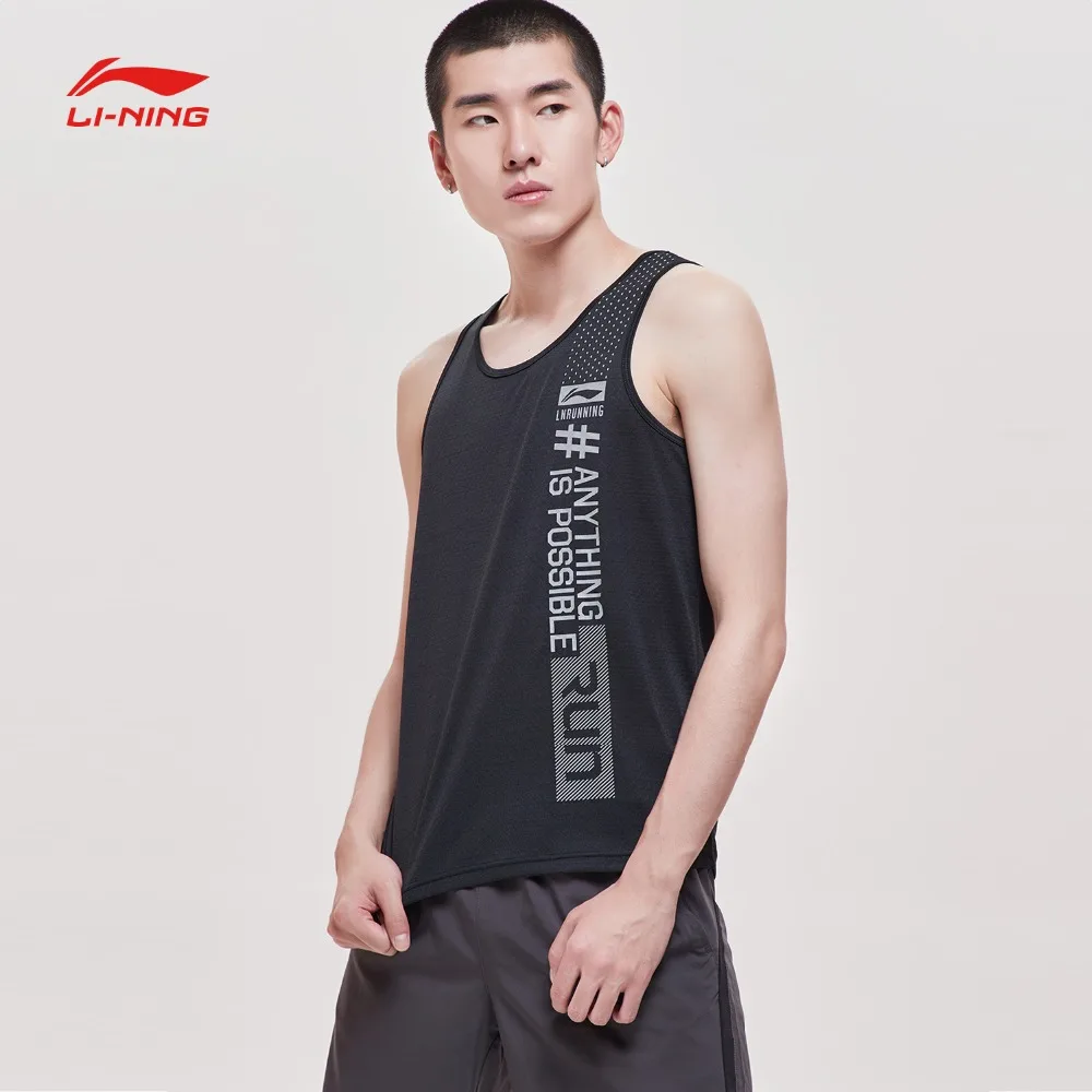 Li-Ning мужские беговые серии на сухой жилет дышащий печать полиэстер Обычная посадка подкладка спортивные топы AVSP083 MBS083