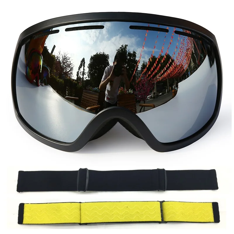 Black yellow-Black Сферические зеркала лыжные очки для сноуборда UV400 Анти-туман лыж Очки Для мужчин беговых Лыжный Спорт очки для сноуб - Цвет: Black yellow-Black