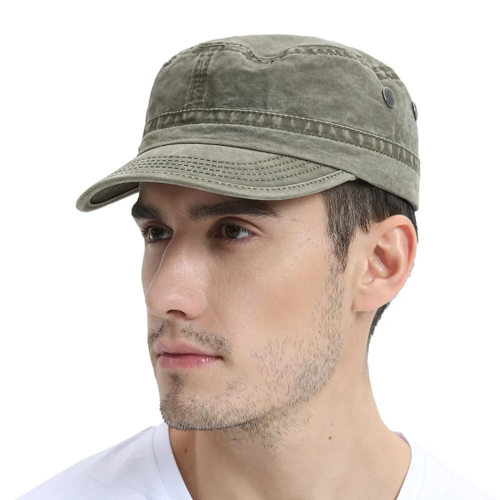 

VOBOOM Men Military Hat Summer Spring Autumn Fall Washed Cotton Army Green Cap Adjustable Captain Hats 162