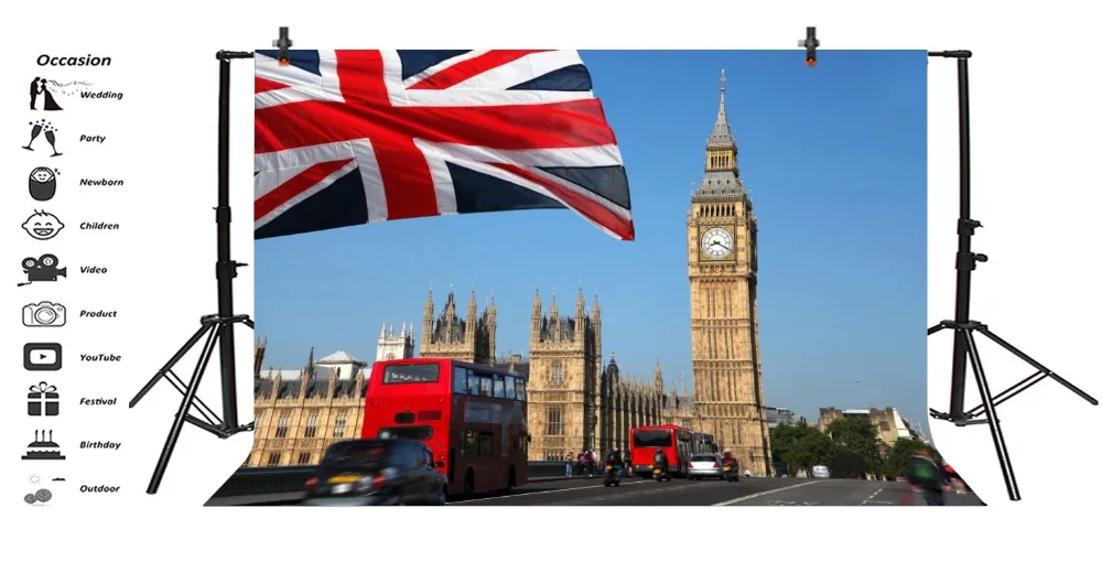 Laeacco London Street Big Ben Scenic Landmark Portrait Photography Background Customized Photographic Backdrops For Photo Studio |